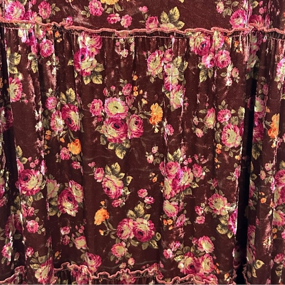 Natural Life Karlie Rust Bouquets Velvet Maxi Sundress Sz XL Boho Cottage Floral - Picture 12 of 13
